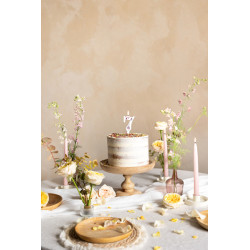 Narodeninová sviečka číslo „7“, biela s okvetnými lístkami